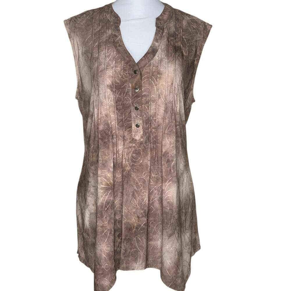 New Directions Fairy Grunge Top L Brown Mineral Wash Pintuck Pleats Embroidered